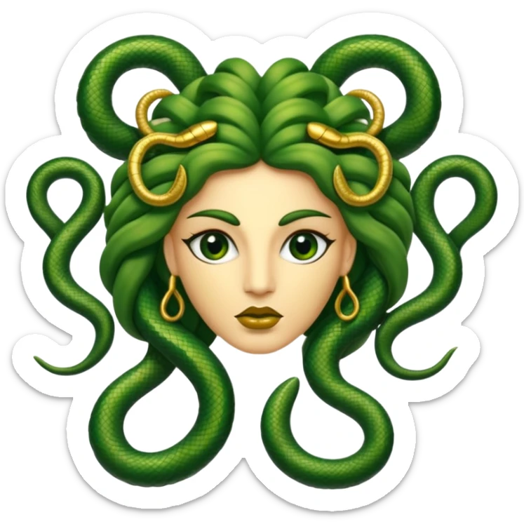 The Sicilian Medusa in gold and green and make the snake hair have snake faces  sticker