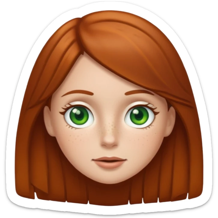 Create an emoji of a white girl with freckles, brown hair and green eyes sticker
