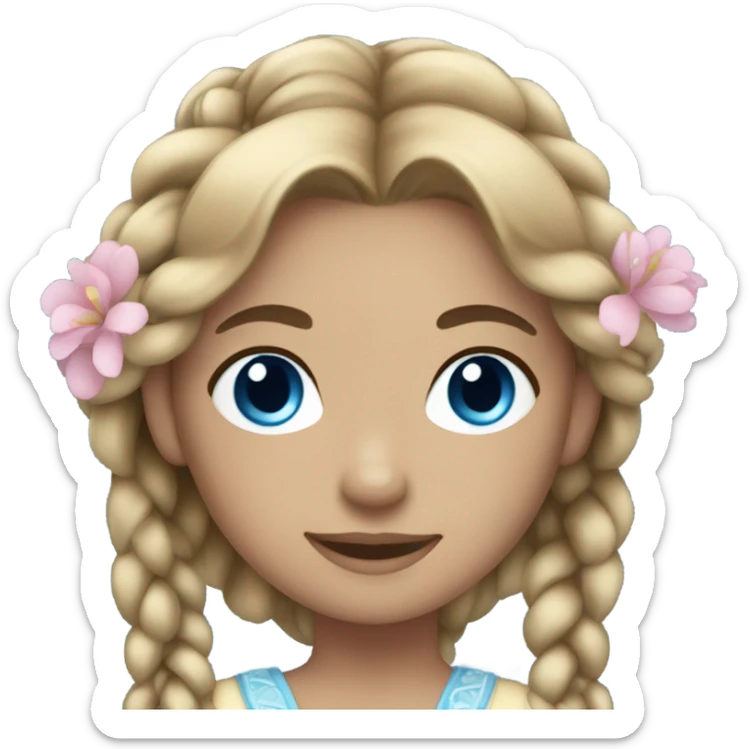 Princess, dark blonde hair in braids, blue eyes, holding flowers sticker