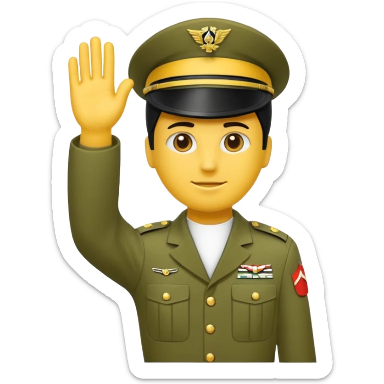 Eine salutierenden Emoji (Hautfarbe: gelb ) in Armee Klamotten männlich; salutierend mit der rechten Hand und auf der Höhe der Stirn sticker