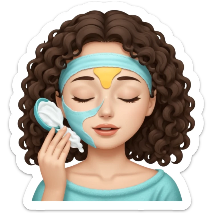 girl brunette with long curly hair getting a deep facial cleansing eyes closed sticker