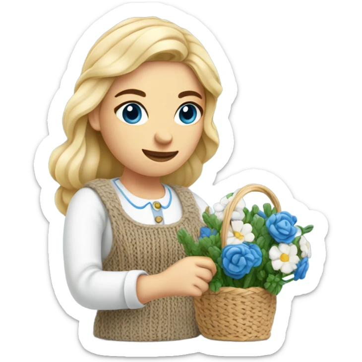 beautiful finnish blonde woman with blue eyes knitting flowers sticker