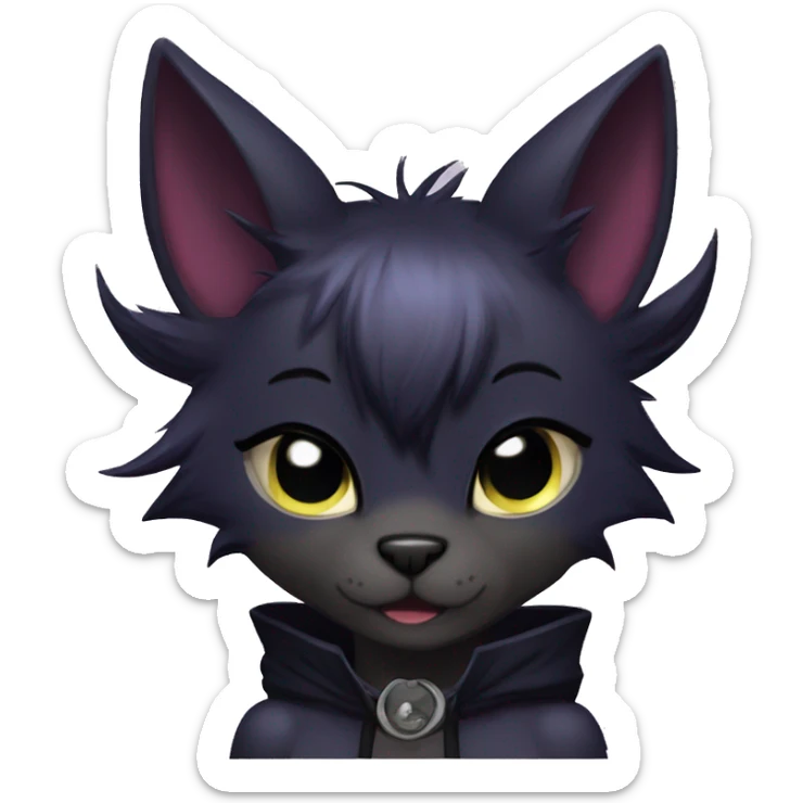Anthro Dark Beautiful Shiny Edgy Cool Shy Grumpy FurSona Feline-Bat-Fakemon Long Emo Hai-bangs  Vtuber Model sticker
