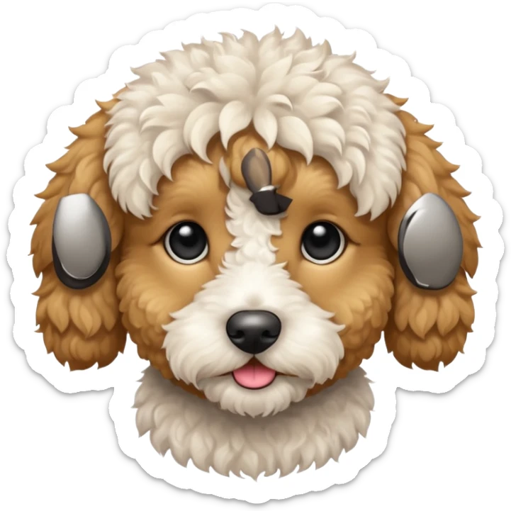 Can you make me an emoji of a very white mini goldendoodle no brown in his fur that looks at more poodle with black eyes? sticker