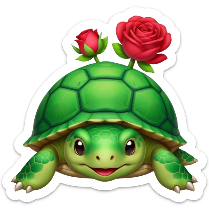 tortue cartoon verte avec joues rouge-rose, style kawaii, fond transparent. sticker