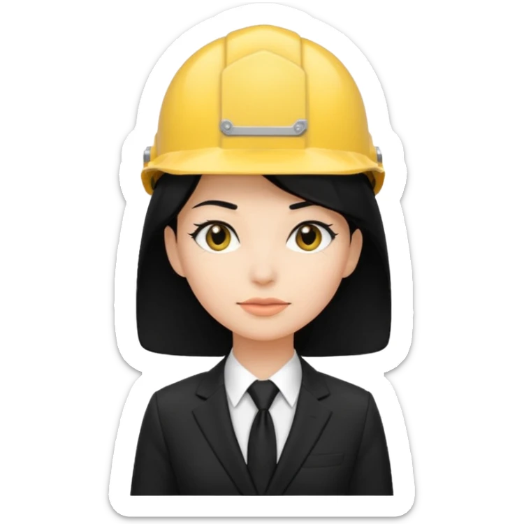 black suit black tie with yellow helmet ''black hair''  woman sticker