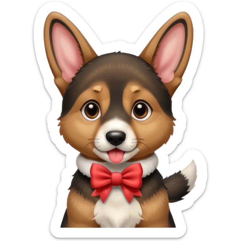 German shepherd puppy with a bow in the neck, like a gift. With the tonge out sticker