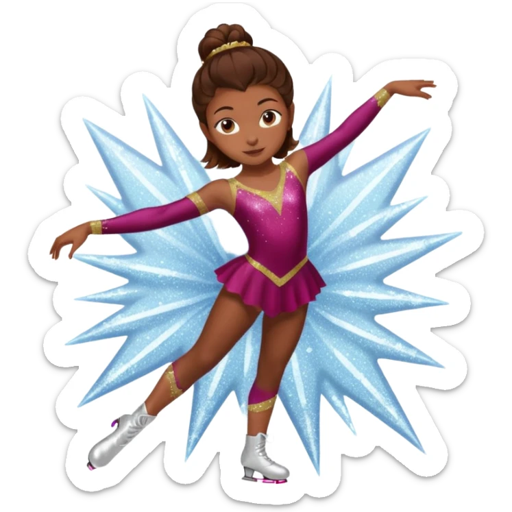 Una patinadora de 12 años y es morena de pelo y lleva un mallott granate con brillos y esta patinando sticker
