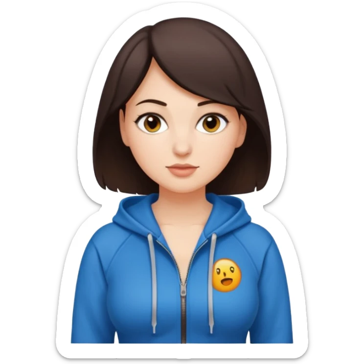 Pretty, sexy, slightly curvy white woman with short dark brown hair, wearing only a tight, front zippered hoodie sticker