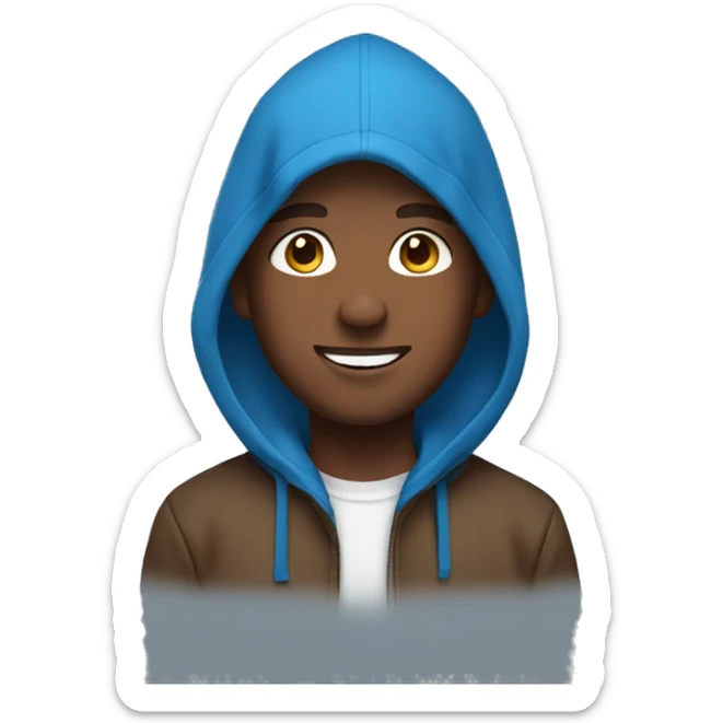 Person wearing blue hoodie with brown hair smiling sticker
