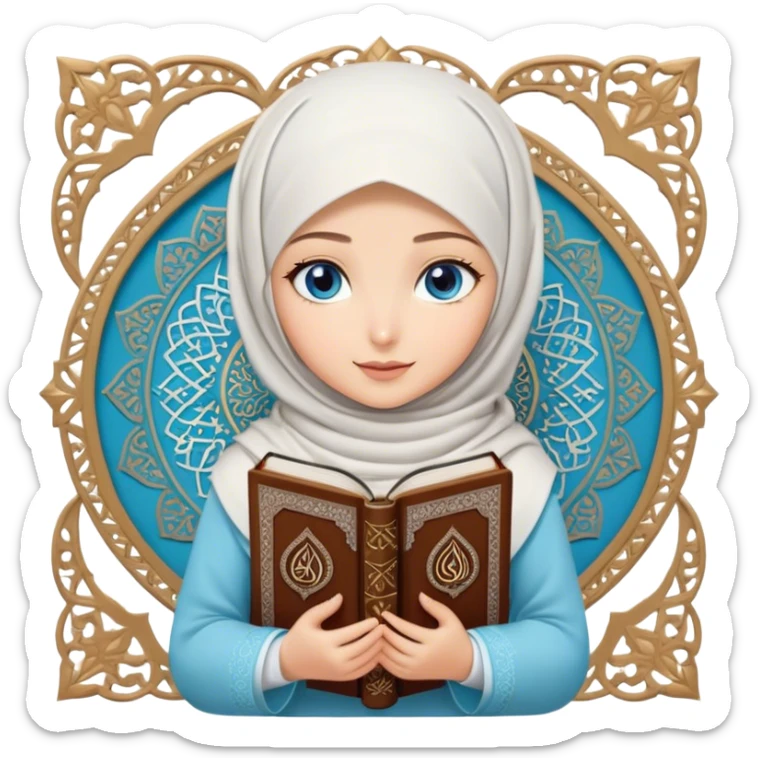 Turkish blonde tulip design Hijabi girl with blue eyes and beautiful finish reading quran sticker