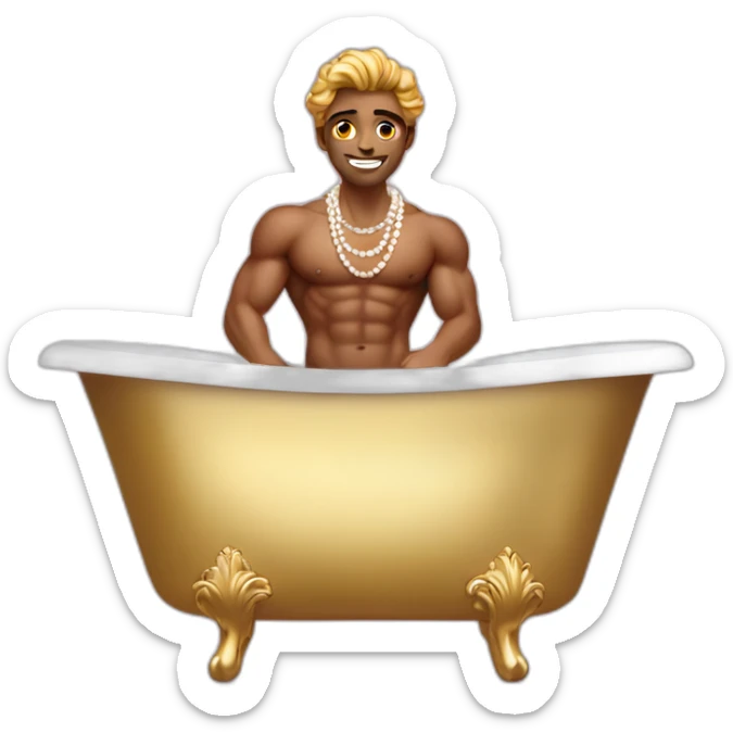 Posh-muscle-boy-pearl-necklace-in-golden-bathtub sticker