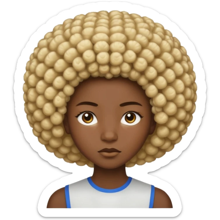 Un regard clair qui tranche avec une peau foncée intense, un afro naturel marqué de mèches blondes, et une expression calme mais affirmée. sticker