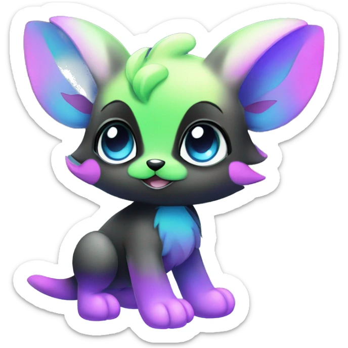 Cute cool black nebula fading green blue purple pink gradient animal hybrid Fakemon full body sticker