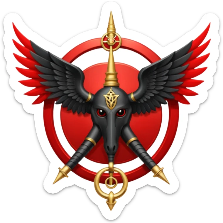 Holy Emblem with black wings and horn and red tetragrammaton in the middle sticker