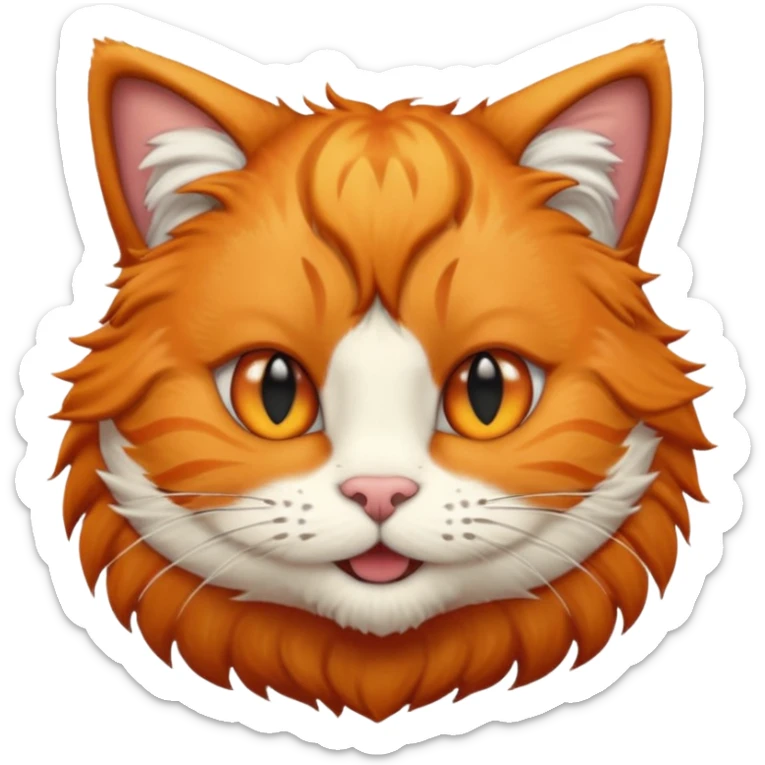 Orange cat head with black human hair on its head and white in the mouth  sticker