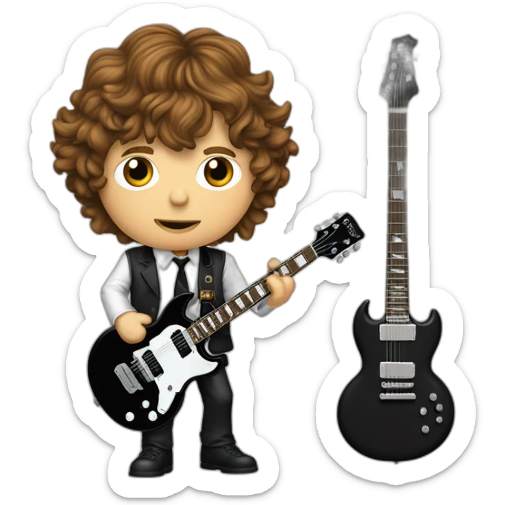 Angus Young english schoolboy dress,and his Gibson SG guitar sticker