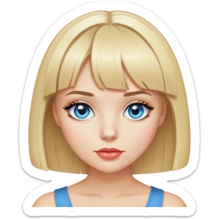 blonde bob with bangs on a girl with blue eyes and eyeliner, she’s caucasian and has full lips  sticker