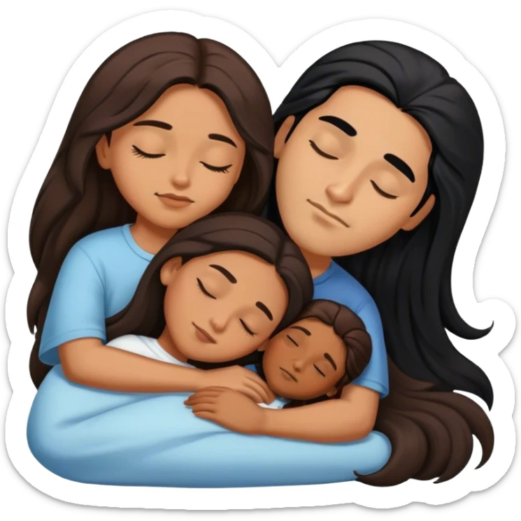 Caramel color latino Guy with long black hair sleeping with brown hair girl sticker