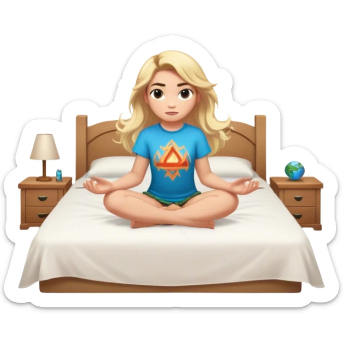 A girl their hair is floating and they have blonde hair and earth powers, and wearing a Moana shirt and they have superpowers and they are sitting on their bed sticker