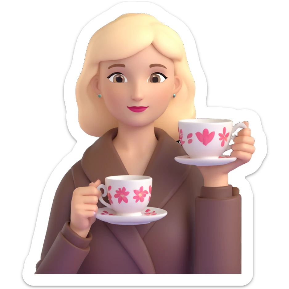 Elegant British woman with perfect hand posture holding teacup, focus on accurate hand anatomy sticker