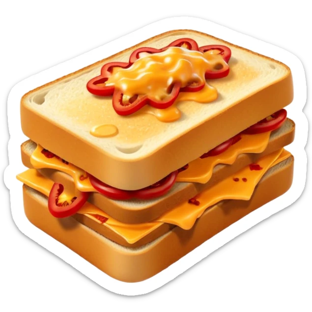 spicy sucuk sandwich object icon, toasted bread, sliced spicy sucuk inside, melted cheese, red chili peppers, steam coming out, 3D cartoon, mobile game icon style, centered, clean background, soft shadow, no text, no watermark
 sticker