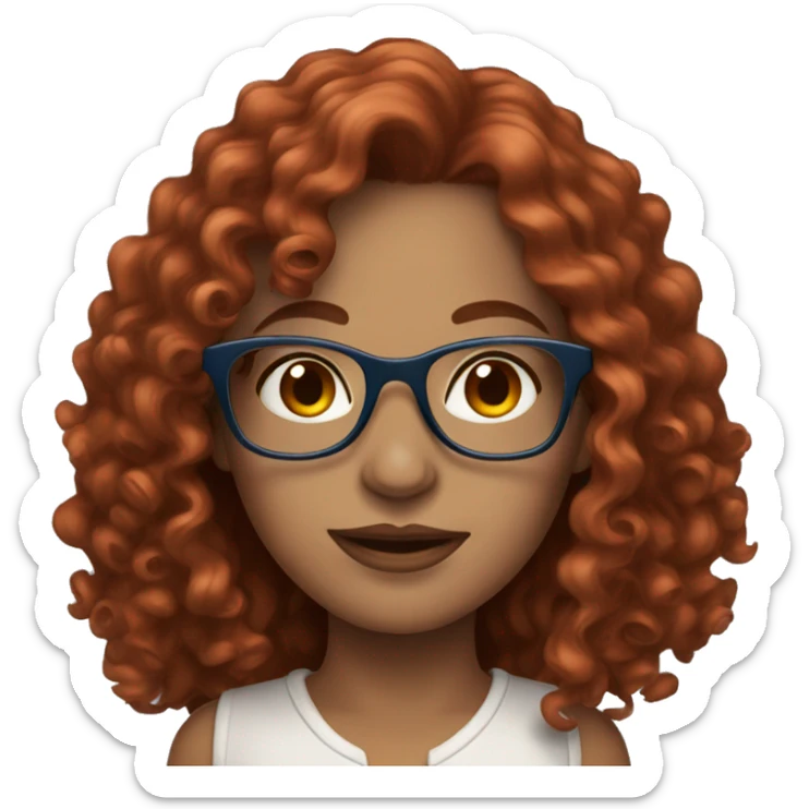beautiful woman with dark long curly red hair, blue eyes and glasses sticker