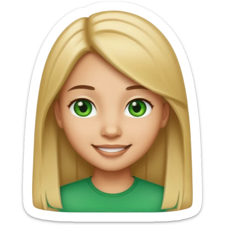 Light skin girl emoji with straight hair and green eyes sticker