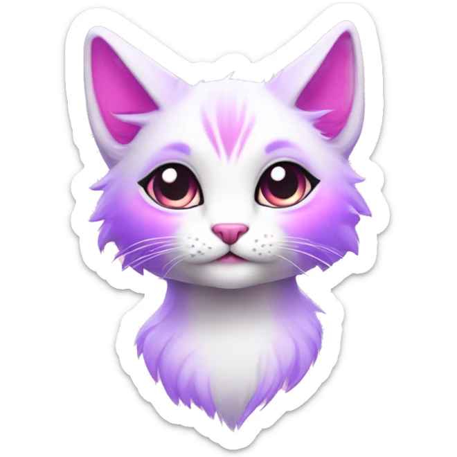 Kawaii colorful bright lilac-pink-white-gradient fantasy ethereal anthro feline fursona animal creature sticker