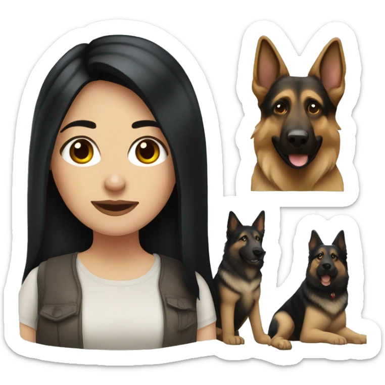 pale skin hispanic woman with long black hair with german shepherd sticker