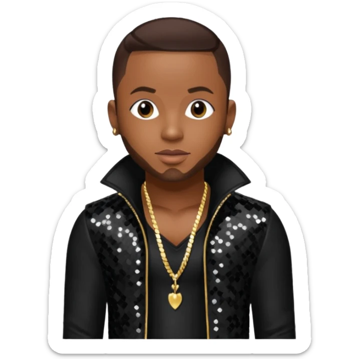 Pleasure P from Pretty Ricky with dark brown hair, black sequin outfit sticker