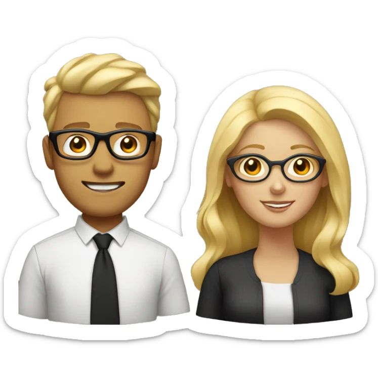 Woman with blonde hair and man with black hair with glasses sticker