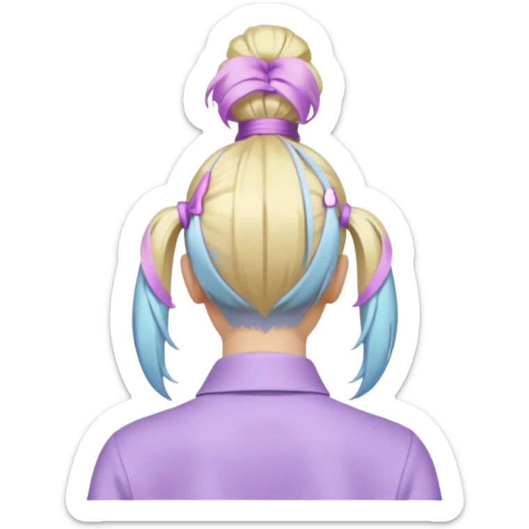 back view of a high blonde ponytail with a pastel lilac hair tie, iOS Apple emoji style sticker