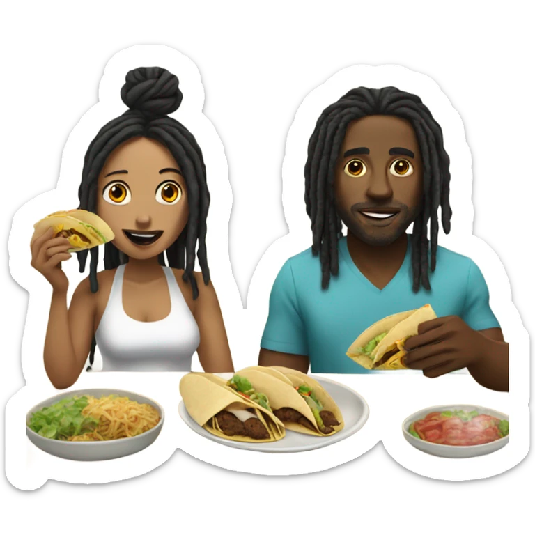 black man with dreads and latina wife eating tacos  sticker