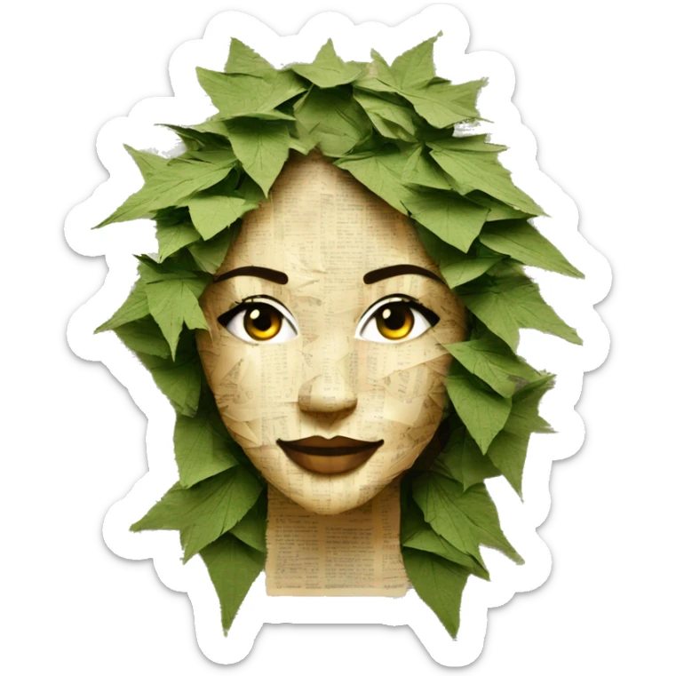  Photograph of Hemp 420 lady face made of 420 origami newspaper roses hemp leaves lantern fairy lights burning paper and hemp leaves in hair  sticker