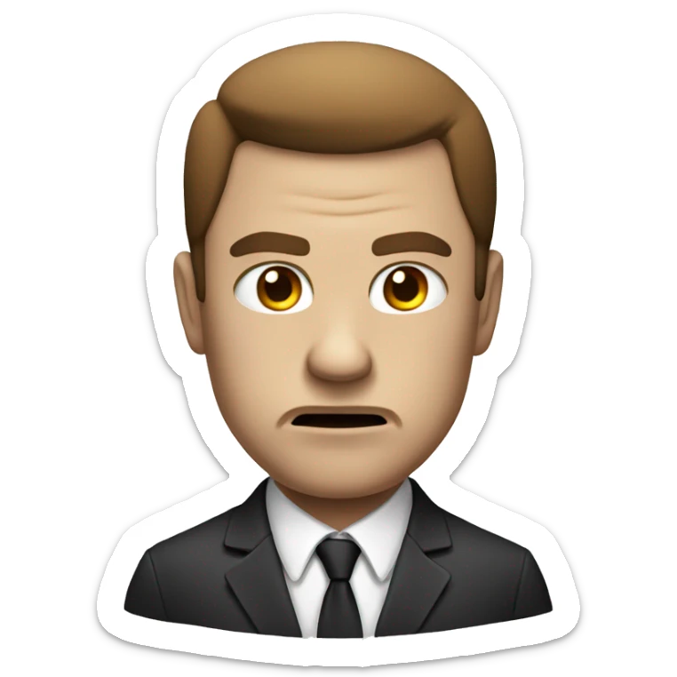 Man in a suit with a angry and serious expression and white skin a little brown sticker