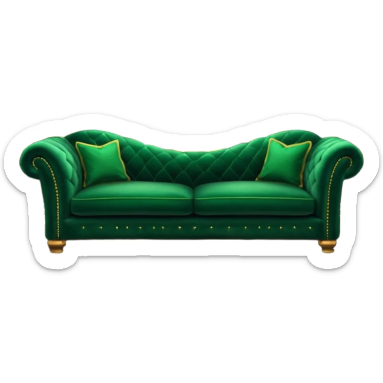 cozy emerald green sofa in the Slytherin common room with a fireplace in the background, magical atmosphere, emerald accents sticker