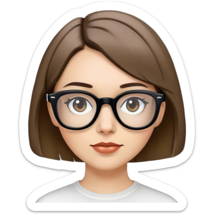 white young woman with chin-length brown bob and black rayban glasses sticker
