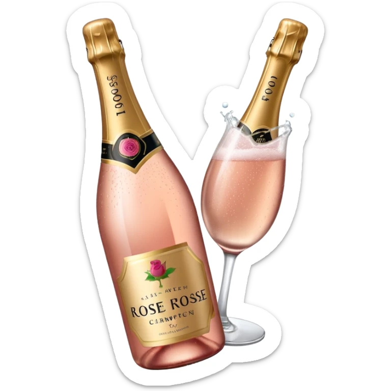 bottle of sparkling rose champagne tilted up and to the right, no glass sticker