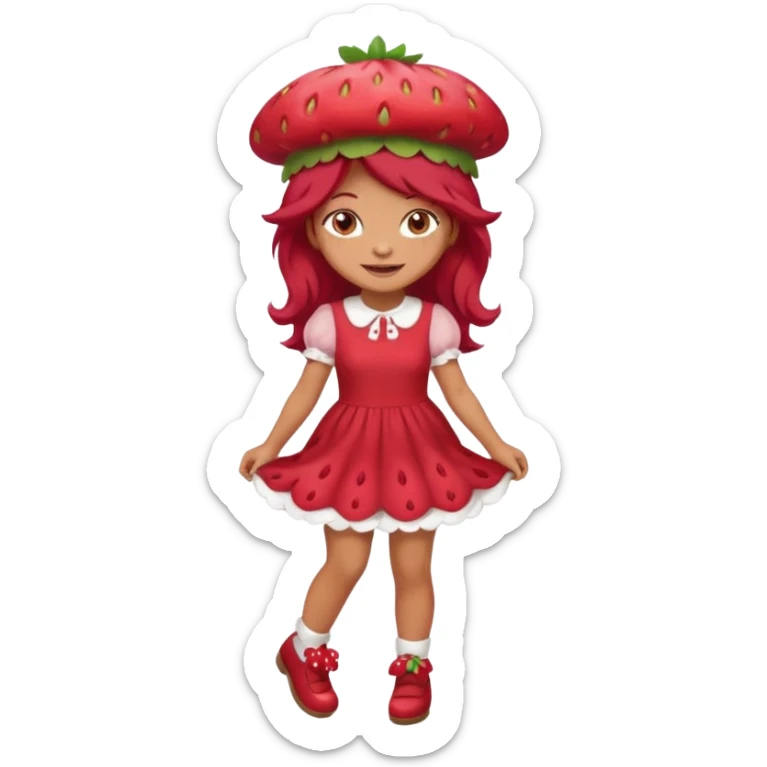 Strawberry shortcake human girl full body and legs with a strawberry hat on her red hair and dress without a cake sticker