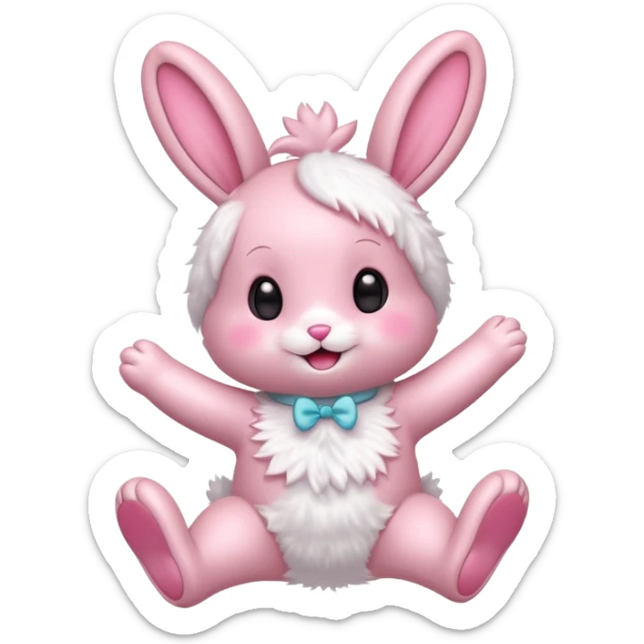 Exited pink bunny, kawaii chibi fluffy ears and body jumping of excitement  sticker