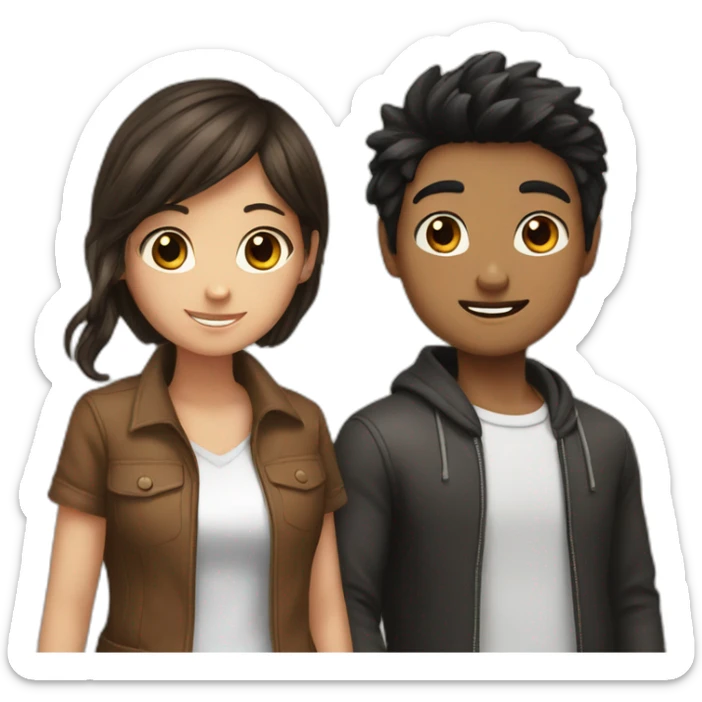 black hair boy and brown hair girl best friends sticker