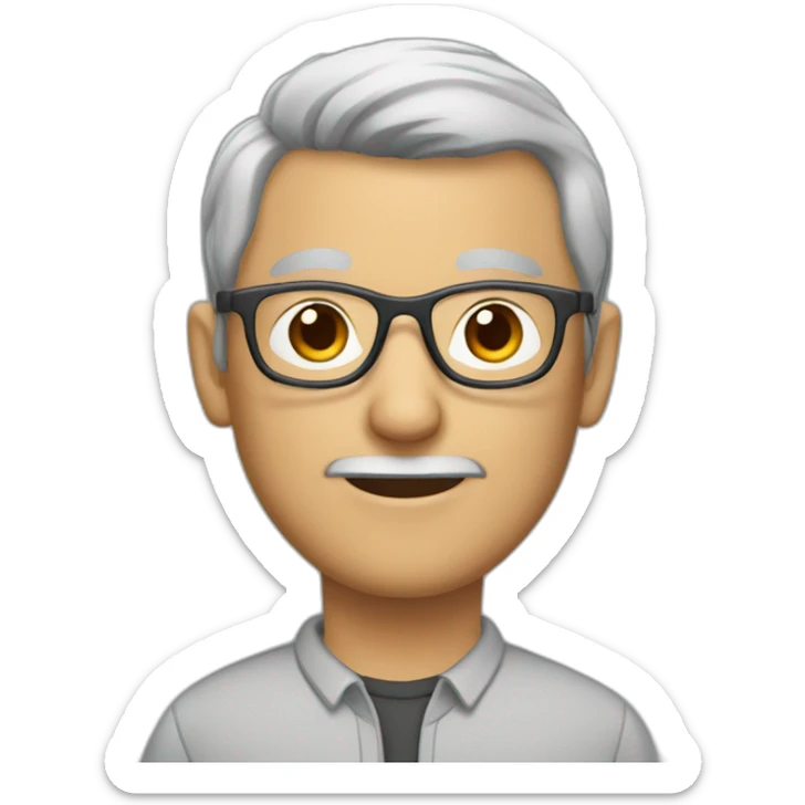 Teacher with brown and grey hair wearing glasses with a bald spot down the middle of his head sticker