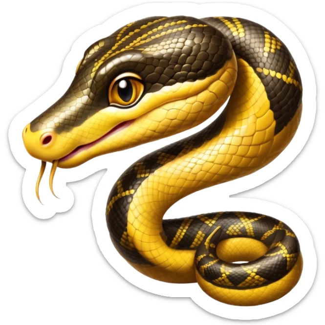 cinematic-cute-anaconda-portrait-emoji,-head-tilted-playfully-and-inquisitively,-with-a-sleek,-shimmering-body-adorned-with-detailed-scale-sriped patterns-and-round,-sparkling-eyes-full-of-wonder,-simplified-yet-irresistibly-adorable-features sticker