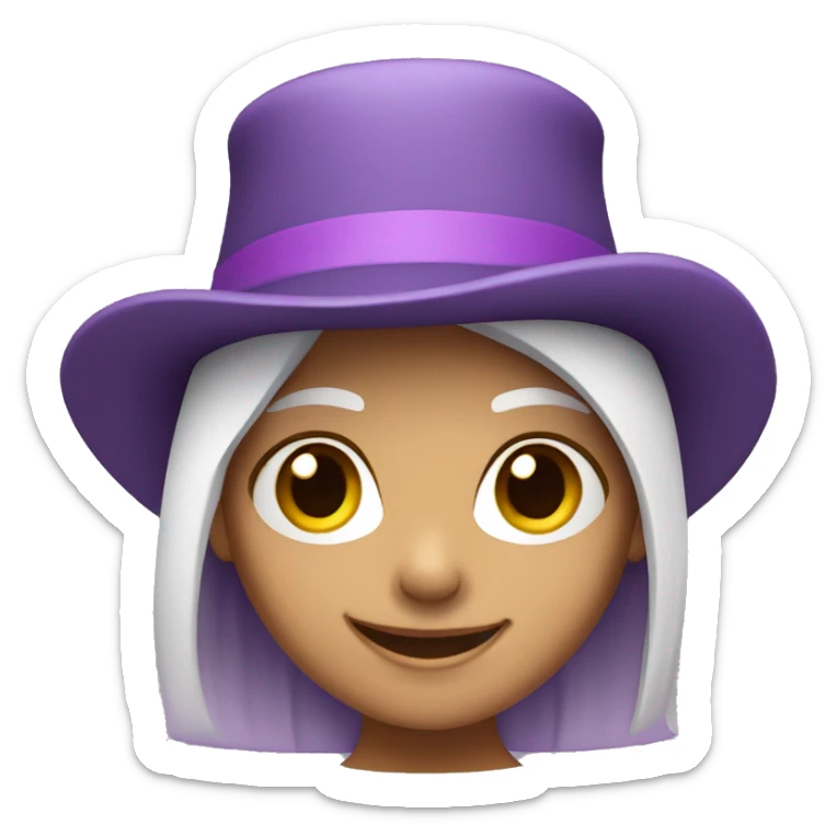 smiling girl-skin white-hair brown-in purple top hat sticker