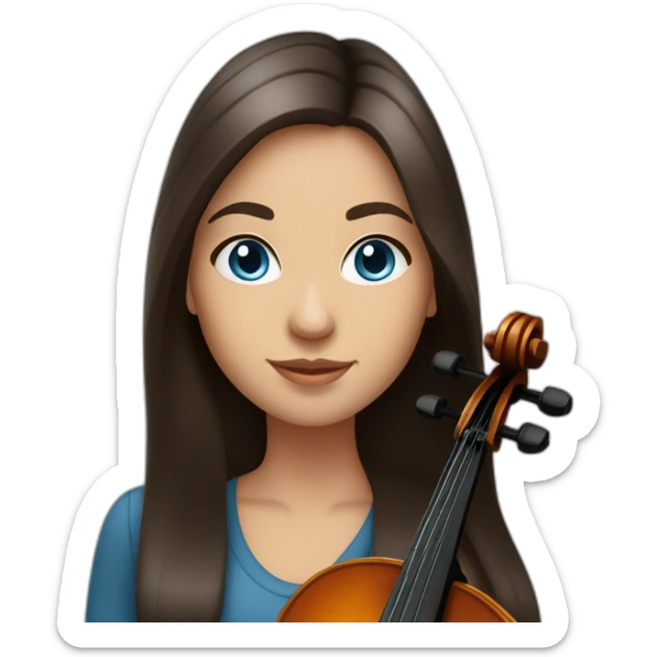 Girl Cellist with straight long dark brown hair and blue eyes sticker