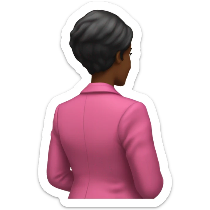 Rear view of Black female Historian with pink blazer and short straight black hair standing in court sticker