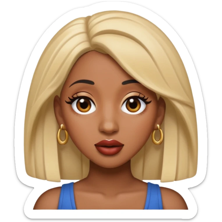 Create an iOS-style emoji of cardi b. Neutral facial expression, no emotion. Front-facing head only, clean Apple emoji aesthetic, smooth shading, simple shapes, no text, no accessories, plain background. sticker