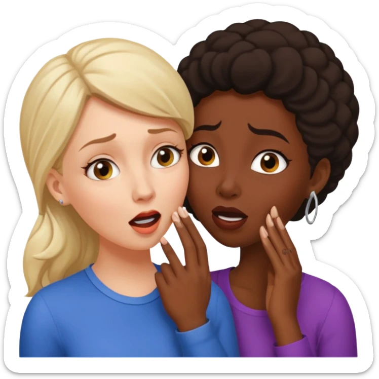 Devious cheerful white woman whispers in surprised embarrassed black woman's ear. sticker