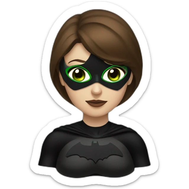 A batman woman in a black mask with brown hair and green eyes  sticker